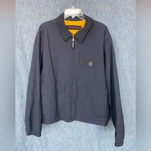 NWT Vintage Tommy Hilfiger Reversible Fleece Jacket Multi-Pocket Crest Navy Sz L